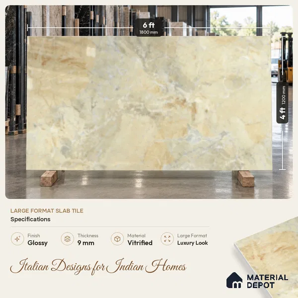 TL 03547 Royal Breccia 1800 x1200 mm Glossy Finish Glazed Vitrified Floor Tile - 9 mm | Adhesive and Spacers Must be Used During Installation