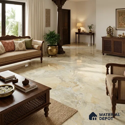 Marble Breccia Oniciata Wall & Floor Tile TL 03547 Wheat Beige 6 ft x 4 ft Glossy Finish Vitrified Tile - 9 mm | Suitable For Living Room, Bedroom, Bathroom | Adhesive and Spacers Must be Used During Installation