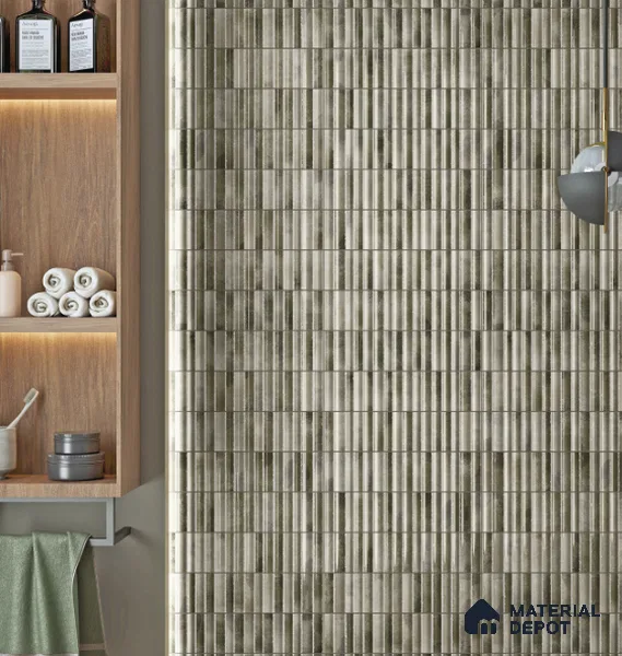 Subway Wall Tile TL 03643 Snaper Kitkat Green Army 12 x 4 inch Ceramic Glossy Finish - 8 mm | 16 Random Design | Suitable for Accent / Feature Walls, Bathroom, Kitchen Wall & Backsplashes