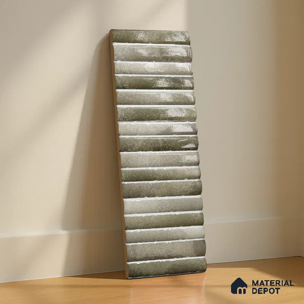 Subway Wall Tile TL 03643 Snaper Kitkat Green Army 12 x 4 inch Ceramic Glossy Finish - 8 mm | 16 Random Design | Suitable for Accent / Feature Walls, Bathroom, Kitchen Wall & Backsplashes