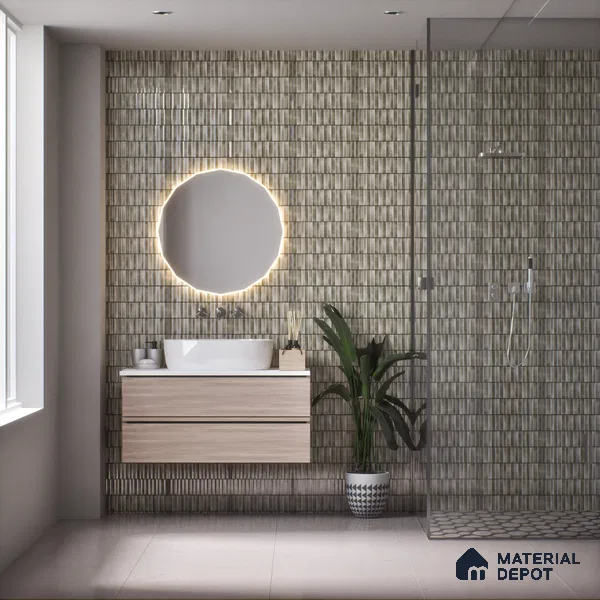 Subway Wall Tile TL 03643 Snaper Kitkat Green Army 12 x 4 inch Ceramic Glossy Finish - 8 mm | 16 Random Design | Suitable for Accent / Feature Walls, Bathroom, Kitchen Wall & Backsplashes