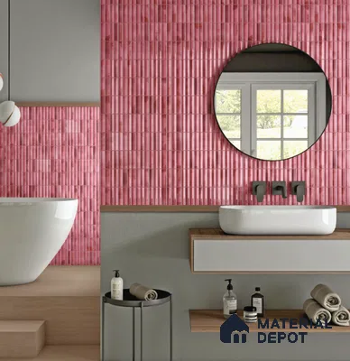 Subway Wall Tile TL 03643 B Snaper Kitkat Rose Dusty 12 x 4 inch Ceramic Glossy Finish - 8 mm | 16 Random Design | Suitable for Accent / Feature Walls, Bathroom, Kitchen Wall & Backsplashes