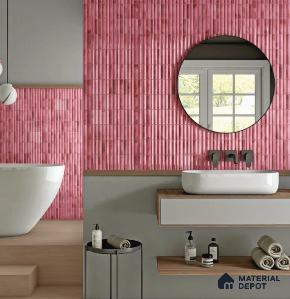 Subway Wall Tile TL 03643 B Snaper Kitkat Rose Dusty 12 x 4 inch Ceramic Glossy Finish - 8 mm | 16 Random Design | Suitable for Accent / Feature Walls, Bathroom, Kitchen Wall & Backsplashes