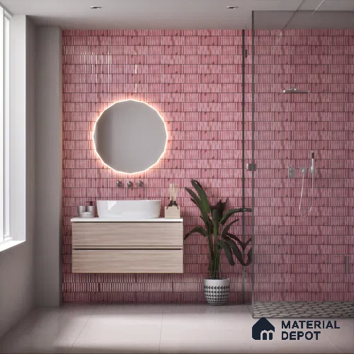 Subway Wall Tile TL 03643 B Snaper Kitkat Rose Dusty 12 x 4 inch Ceramic Glossy Finish - 8 mm | 16 Random Design | Suitable for Accent / Feature Walls, Bathroom, Kitchen Wall & Backsplashes