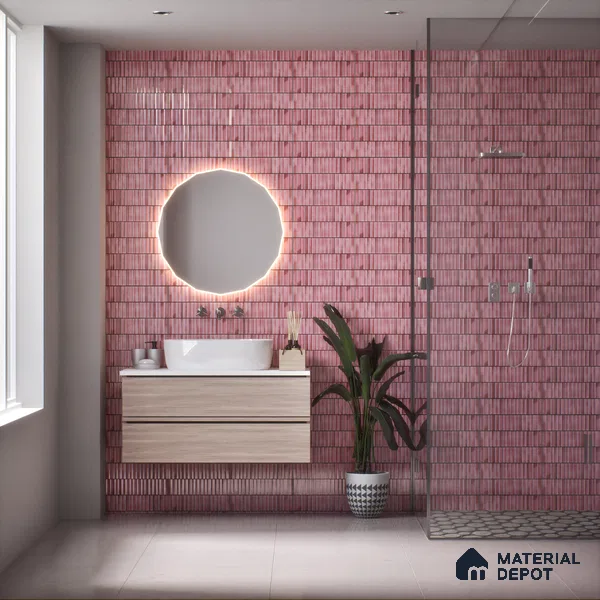 Subway Wall Tile TL 03643 B Snaper Kitkat Rose Dusty 12 x 4 inch Ceramic Glossy Finish - 8 mm | 16 Random Design | Suitable for Accent / Feature Walls, Bathroom, Kitchen Wall & Backsplashes