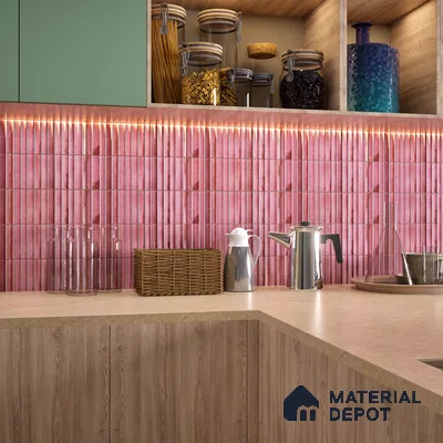 Subway Wall Tile TL 03643 B Snaper Kitkat Rose Dusty 12 x 4 inch Ceramic Glossy Finish - 8 mm | 16 Random Design | Suitable for Accent / Feature Walls, Bathroom, Kitchen Wall & Backsplashes