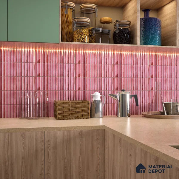 Subway Wall Tile TL 03643 B Snaper Kitkat Rose Dusty 12 x 4 inch Ceramic Glossy Finish - 8 mm | 16 Random Design | Suitable for Accent / Feature Walls, Bathroom, Kitchen Wall & Backsplashes