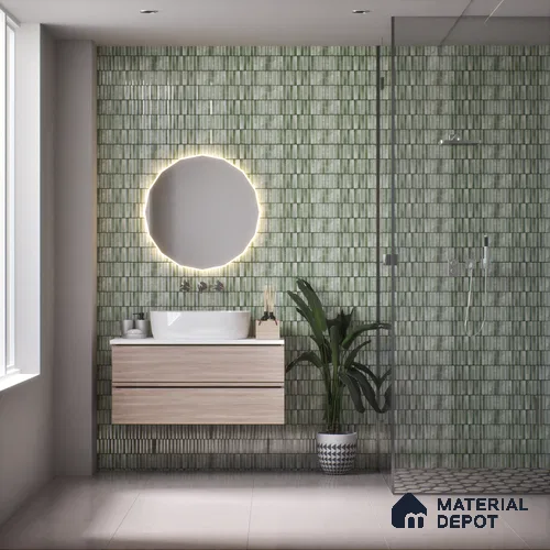 Subway Wall Tile TL 03643 C Snaper Kitkat Green Fern 12 x 4 inch Ceramic Glossy Finish - 8 mm | 16 Random Design | Suitable for Accent / Feature Walls, Bathroom, Kitchen Wall & Backsplashes