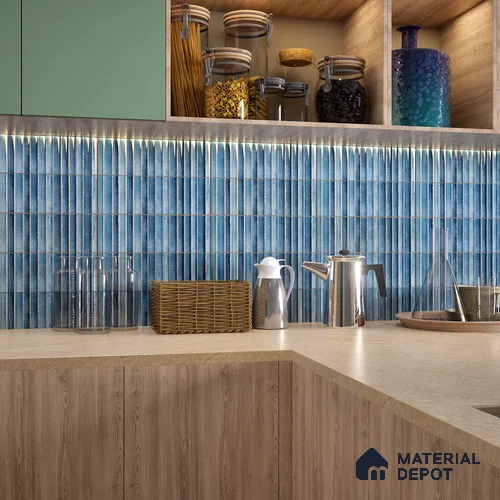Subway Wall Tile TL 03643 D Snaper Kitkat Blue Ink 12 x 4 inch Ceramic Glossy Finish - 8 mm | 16 Random Design | Suitable for Accent / Feature Walls, Bathroom, Kitchen Wall & Backsplashes