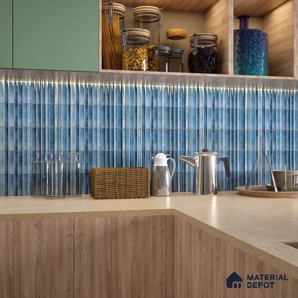 Subway Wall Tile TL 03643 D Snaper Kitkat Blue Ink 12 x 4 inch Ceramic Glossy Finish - 8 mm | 16 Random Design | Suitable for Accent / Feature Walls, Bathroom, Kitchen Wall & Backsplashes