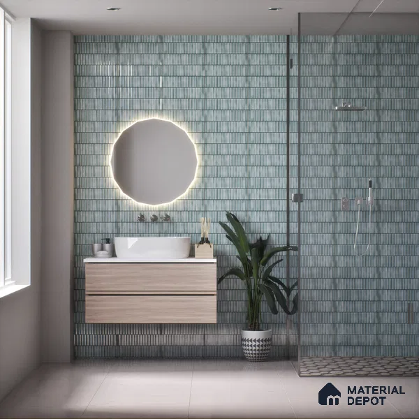 Subway Wall Tile TL 03643 E Snaper Kitkat Aqua Mint 12 x 4 inch Ceramic Glossy Finish - 8 mm | 16 Random Design | Suitable for Accent / Feature Walls, Bathroom, Kitchen Wall & Backsplashes
