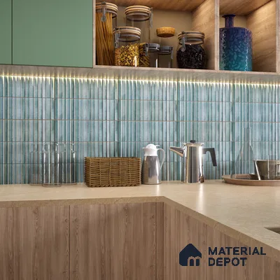 Subway Wall Tile TL 03643 E Snaper Kitkat Aqua Mint 12 x 4 inch Ceramic Glossy Finish - 8 mm | 16 Random Design | Suitable for Accent / Feature Walls, Bathroom, Kitchen Wall & Backsplashes