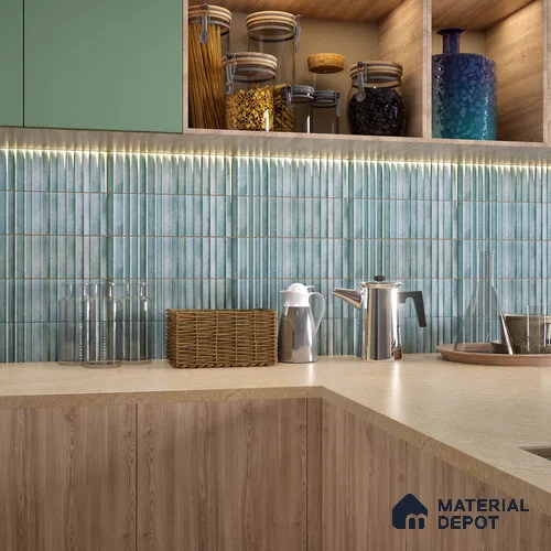Subway Wall Tile TL 03643 E Snaper Kitkat Aqua Mint 12 x 4 inch Ceramic Glossy Finish - 8 mm | 16 Random Design | Suitable for Accent / Feature Walls, Bathroom, Kitchen Wall & Backsplashes