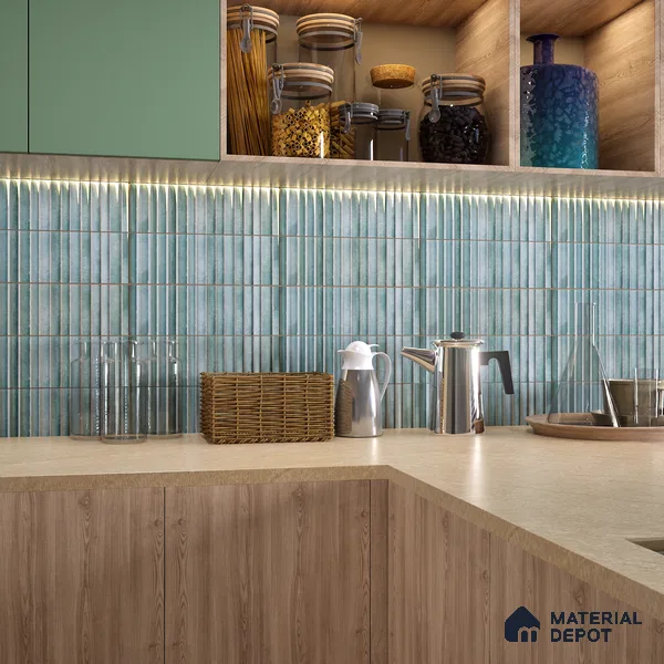 Subway Wall Tile TL 03643 E Snaper Kitkat Aqua Mint 12 x 4 inch Ceramic Glossy Finish - 8 mm | 16 Random Design | Suitable for Accent / Feature Walls, Bathroom, Kitchen Wall & Backsplashes