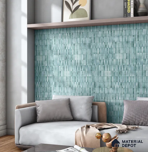 Subway Wall Tile TL 03643 E Snaper Kitkat Aqua Mint 12 x 4 inch Ceramic Glossy Finish - 8 mm | 16 Random Design | Suitable for Accent / Feature Walls, Bathroom, Kitchen Wall & Backsplashes