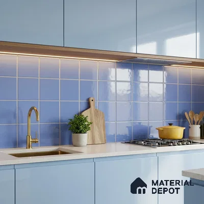 Subway Wall Tile TL 03696 I 8x8 inches Al Blue Flat Glossy Finish Ceramic Glazed Tile - 7 mm | Please Expect a Slight Variation of Pattern