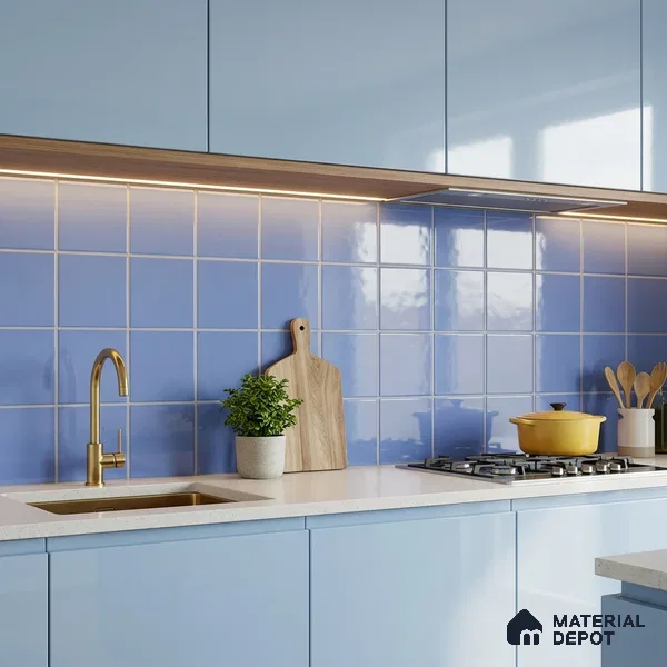 Subway Wall Tile TL 03696 I 8x8 inches Al Blue Flat Glossy Finish Ceramic Glazed Tile - 7 mm | Please Expect a Slight Variation of Pattern