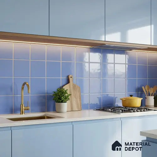 Subway Wall Tile TL 03696 I 8x8 inches Al Blue Flat Glossy Finish Ceramic Glazed Tile - 7 mm | Please Expect a Slight Variation of Pattern