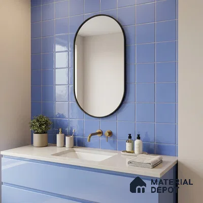 Subway Wall Tile TL 03696 I 8x8 inches Al Blue Flat Glossy Finish Ceramic Glazed Tile - 7 mm | Please Expect a Slight Variation of Pattern