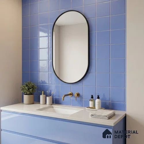 Subway Wall Tile TL 03696 I 8x8 inches Al Blue Flat Glossy Finish Ceramic Glazed Tile - 7 mm | Please Expect a Slight Variation of Pattern