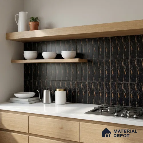 Subway Portoro Wall Tile TL 03727 I Jet Black 12 inch x 3 inch Matte Finish Ceramic Tile - 10 mm | Suitable For Kitchen, Bathroom
