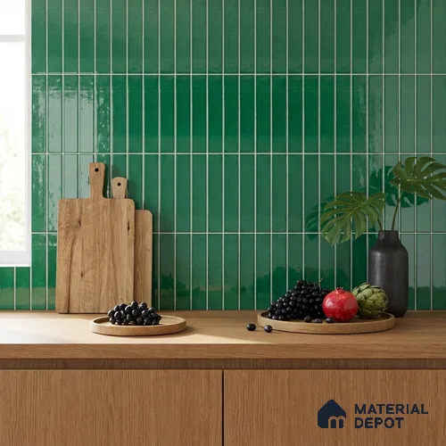 TL 03802 D Green 300x75 mm Glossy Finish Ceramic Wall Subway Tile - 10 mm