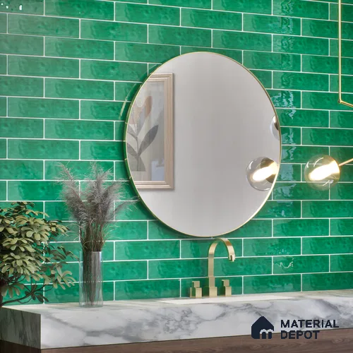 TL 03802 D Green 300x75 mm Glossy Finish Ceramic Wall Subway Tile - 10 mm