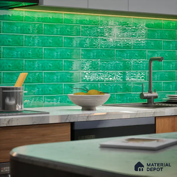 TL 03802 D Green 300x75 mm Glossy Finish Ceramic Wall  Subway Tile - 10 mm