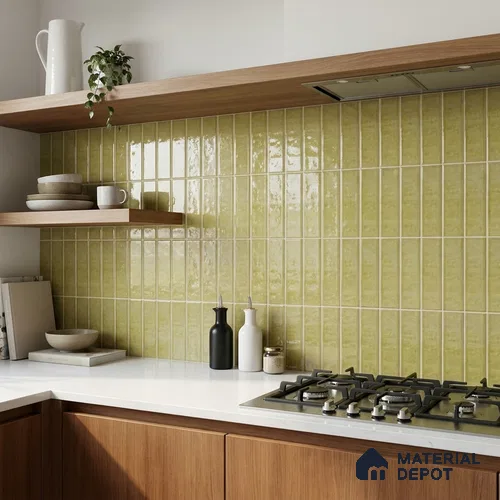 TL 03802 E Olive 300x75 mm Glossy Finish Ceramic Wall  Subway Tile - 10 mm