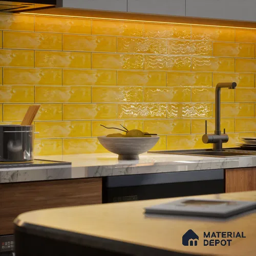 TL 03802 H Yellow 300x75 mm Glossy Finish Ceramic Wall Subway Tile - 10 mm