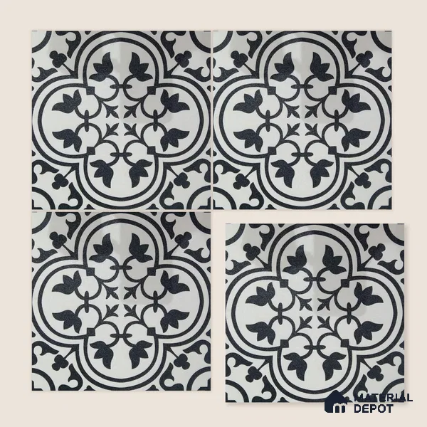 Moroccan Wall & Floor Tile TL 04164 Berlin Black 1 ft x 1 ft Sugar Matte Finish Ceramic Tile - 9 mm | Suitable For Bathroom, Kitchen, Balcony | Please Expect a Slight Variation of Pattern