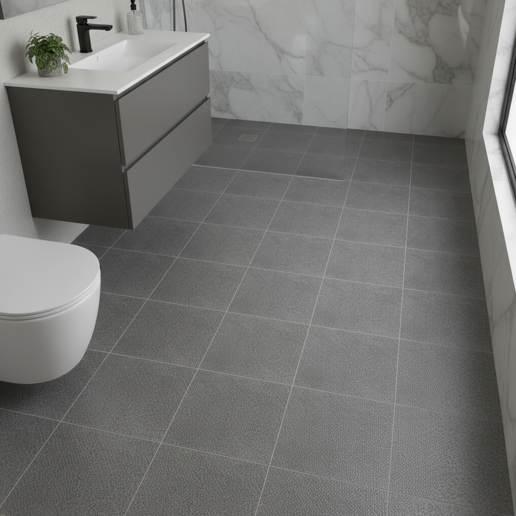 Plain Punch Floor Tile TL 04166 Doted Grey 12 x 12 inch Matte Finish Digital Ceramic Anti Skid Tile - 6 mm | Suitable For Bathroom, Terrace, Balcony