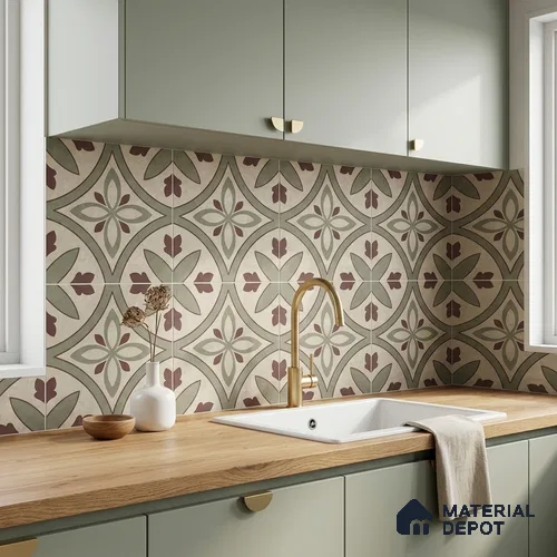 Moroccan Floor & Wall Tile TL 04200 Aisling Green 1 ft x 1 ft Sugar Matte Finish Vitrified Tile - 9 mm | Suitable For Bathroom, Kitchen, Balcony | Please Expect a Slight Variation of Pattern