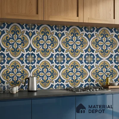 Moroccan Floor & Wall Tile TL 04202 Maura Blue 1 ft x 1 ft Sugar Matte Finish Vitrified Tile - 9 mm | Suitable For Bathroom, Kitchen, Balcony | Please Expect a Slight Variation of Pattern