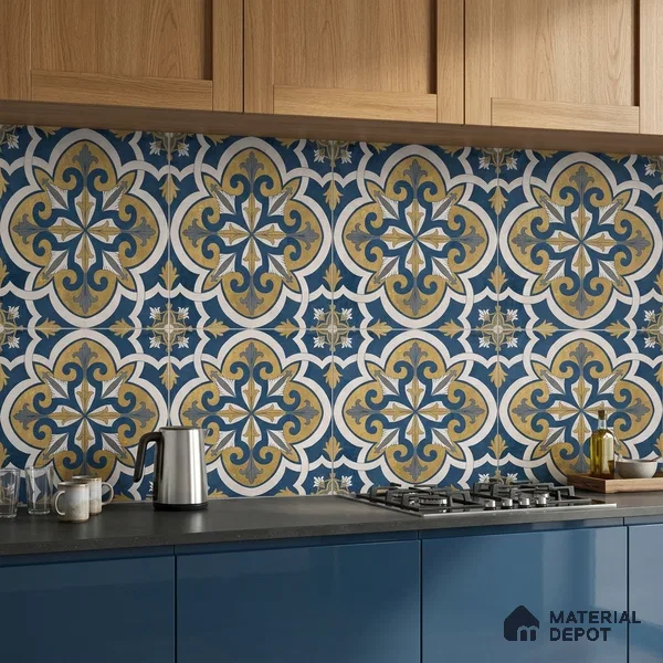 Moroccan Floor & Wall Tile TL 04202 Maura Blue 1 ft x 1 ft Sugar Matte Finish Vitrified Tile - 9 mm | Suitable For Bathroom, Kitchen, Balcony | Please Expect a Slight Variation of Pattern