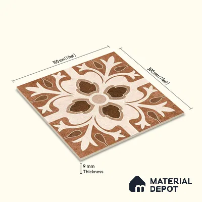 Moroccan Floor & Wall Tile TL 04204 Teagan Brown 1 ft x 1 ft Sugar Matte Finish Vitrified Tile - 9 mm | Suitable For Bathroom, Kitchen, Balcony | Please Expect a Slight Variation of Pattern