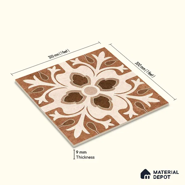 Moroccan Floor & Wall Tile TL 04204 Teagan Brown 1 ft x 1 ft Sugar Matte Finish Vitrified Tile - 9 mm | Suitable For Bathroom, Kitchen, Balcony | Please Expect a Slight Variation of Pattern
