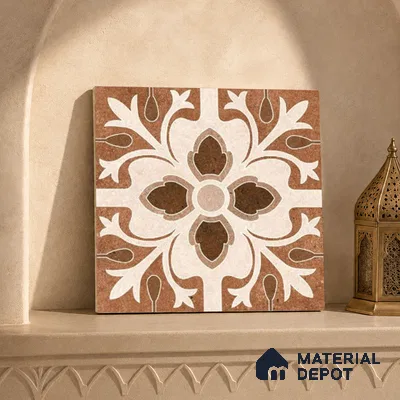 Moroccan Floor & Wall Tile TL 04204 Teagan Brown 1 ft x 1 ft Sugar Matte Finish Vitrified Tile - 9 mm | Suitable For Bathroom, Kitchen, Balcony | Please Expect a Slight Variation of Pattern