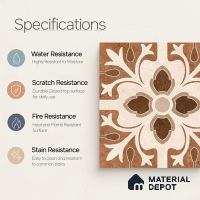Moroccan Floor & Wall Tile TL 04204 Teagan Brown 1 ft x 1 ft Sugar Matte Finish Vitrified Tile - 9 mm | Suitable For Bathroom, Kitchen, Balcony | Please Expect a Slight Variation of Pattern