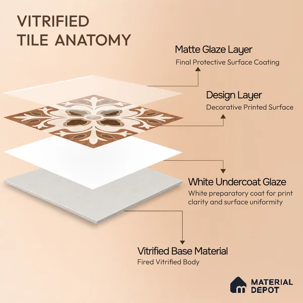 Moroccan Floor & Wall Tile TL 04204 Teagan Brown 1 ft x 1 ft Sugar Matte Finish Vitrified Tile - 9 mm | Suitable For Bathroom, Kitchen, Balcony | Please Expect a Slight Variation of Pattern