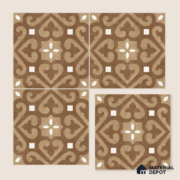 Moroccan Floor & Wall Tile TL 04205 Marikit Brown 1 ft x 1 ft Sugar Matte Finish Vitrified Tile - 9 mm | Suitable For Bathroom, Kitchen, Balcony | Please Expect a Slight Variation of Pattern