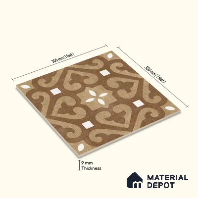 Moroccan Floor & Wall Tile TL 04205 Marikit Brown 1 ft x 1 ft Sugar Matte Finish Vitrified Tile - 9 mm | Suitable For Bathroom, Kitchen, Balcony | Please Expect a Slight Variation of Pattern
