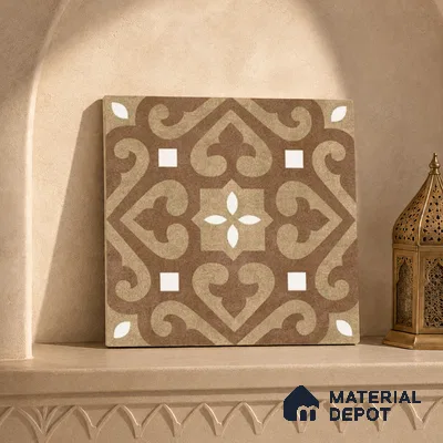 Moroccan Floor & Wall Tile TL 04205 Marikit Brown 1 ft x 1 ft Sugar Matte Finish Vitrified Tile - 9 mm | Suitable For Bathroom, Kitchen, Balcony | Please Expect a Slight Variation of Pattern