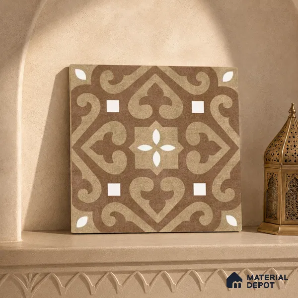 Moroccan Floor & Wall Tile TL 04205 Marikit Brown 1 ft x 1 ft Sugar Matte Finish Vitrified Tile - 9 mm | Suitable For Bathroom, Kitchen, Balcony | Please Expect a Slight Variation of Pattern