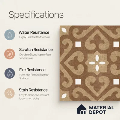 Moroccan Floor & Wall Tile TL 04205 Marikit Brown 1 ft x 1 ft Sugar Matte Finish Vitrified Tile - 9 mm | Suitable For Bathroom, Kitchen, Balcony | Please Expect a Slight Variation of Pattern