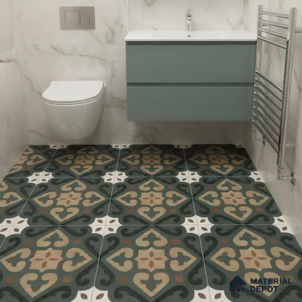 Moroccan Wall & Floor Tile TL 04206 Cielo Green 1 ft x 1 ft Sugar Matte Finish Vitrified Tile - 9 mm | Suitable for Bathroom, Kitchen, Balcony | Please Expect a Slight Variation of Pattern