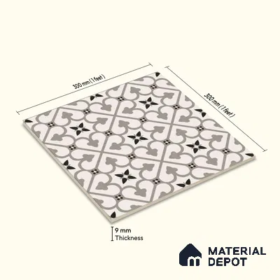 Moroccan Floor & Wall Tile TL 04207 Polares Blanco 1 ft x 1 ft Sugar Matte Finish Vitrified Tile - 9 mm | Suitable For Bathroom, Kitchen, Balcony | Please Expect a Slight Variation of Pattern