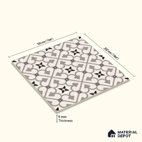 Moroccan Floor & Wall Tile TL 04207 Polares Blanco 1 ft x 1 ft Sugar Matte Finish Vitrified Tile - 9 mm | Suitable For Bathroom, Kitchen, Balcony | Please Expect a Slight Variation of Pattern
