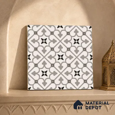 Moroccan Floor & Wall Tile TL 04207 Polares Blanco 1 ft x 1 ft Sugar Matte Finish Vitrified Tile - 9 mm | Suitable For Bathroom, Kitchen, Balcony | Please Expect a Slight Variation of Pattern