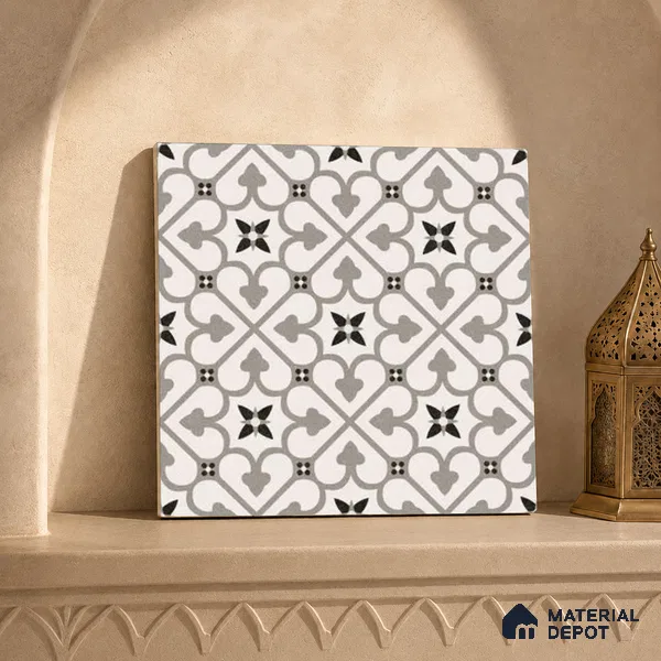 Moroccan Floor & Wall Tile TL 04207 Polares Blanco 1 ft x 1 ft Sugar Matte Finish Vitrified Tile - 9 mm | Suitable For Bathroom, Kitchen, Balcony | Please Expect a Slight Variation of Pattern